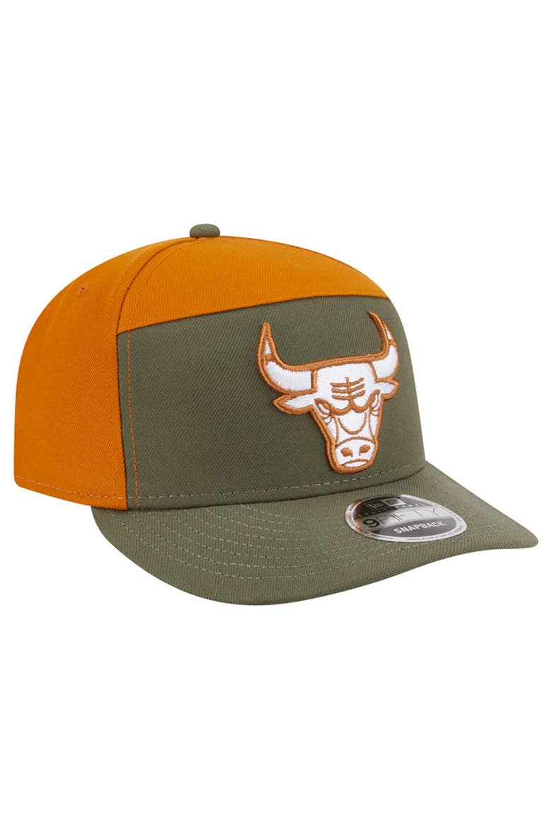 Men's New Era  Olive/Burnt Orange Chicago Bulls Two-Tone Color Pack Split Panel 9FIFTY Adjustable Hat, Alternate, color, Olive