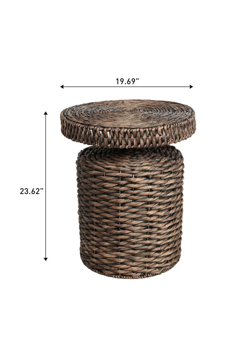 Marisol Bohemian Woven Round Accent Table, -Style Pedestal End Side Table for Living Room, Alternate, color, Brown