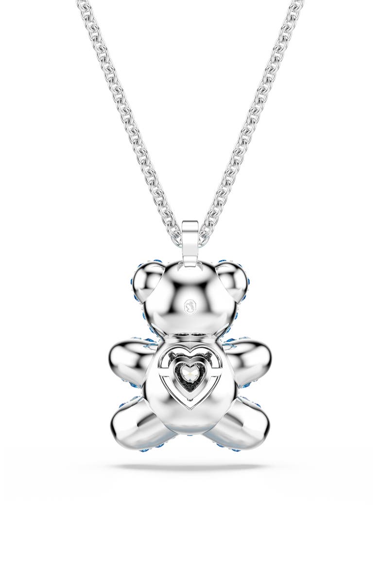 Pavé Crystal Heart Teddy Pendant Necklace, Alternate, color, AQUA/ SILVER