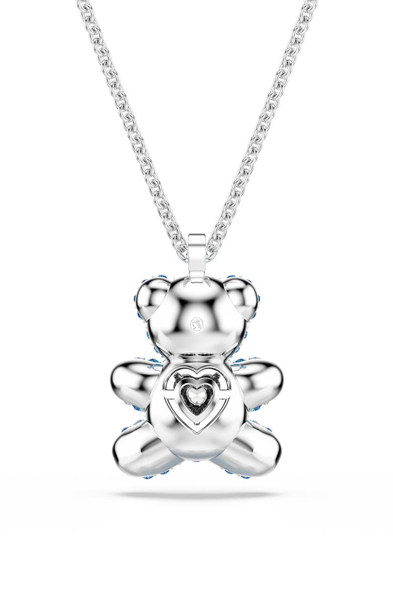 Swarovski Pavé Crystal Heart Teddy Pendant Necklace, Alternate, color, Aqua/ Silver