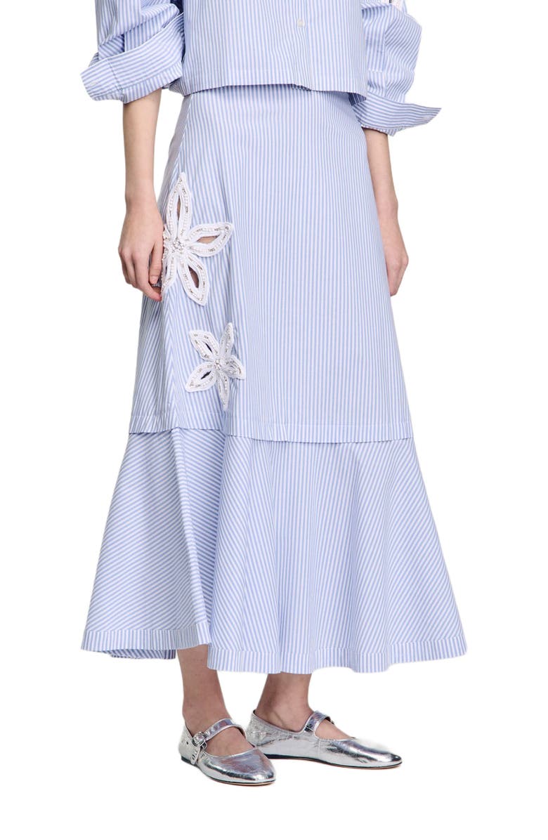 SANDRO Long striped skirt, Main, color, Sky Blue