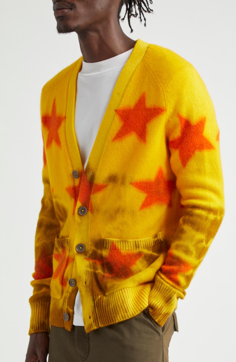 The Elder Statesman Star Sprayed Oversize Cashmere V-Neck Cardigan, Alternate, color, 