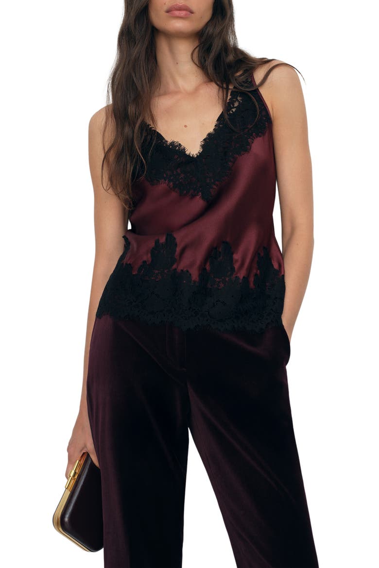 Rowan Silk Camisole, Main, color, BURGUNDY