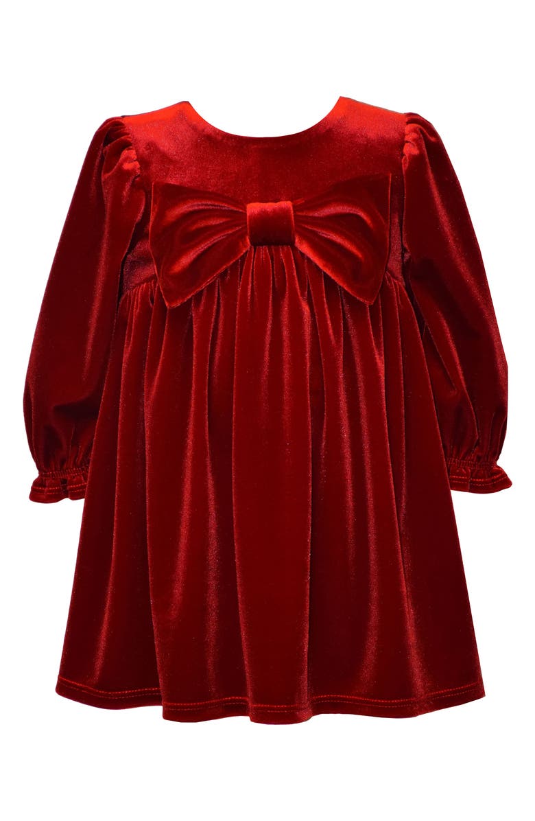 Iris & Ivy Bow Long Sleeve Stretch Velvet Party Dress, Main, color, Red