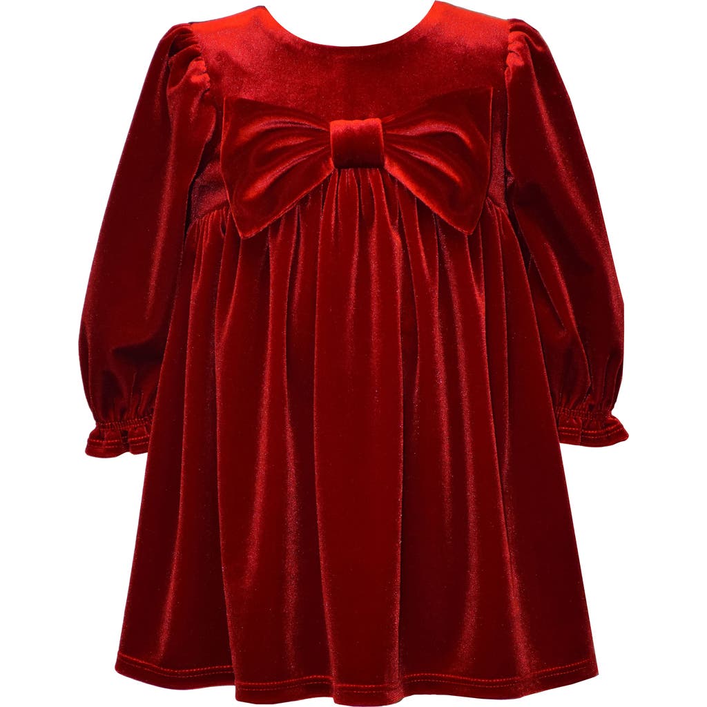 Iris & Ivy Bow Long Sleeve Stretch Velvet Party Dress in Red  product