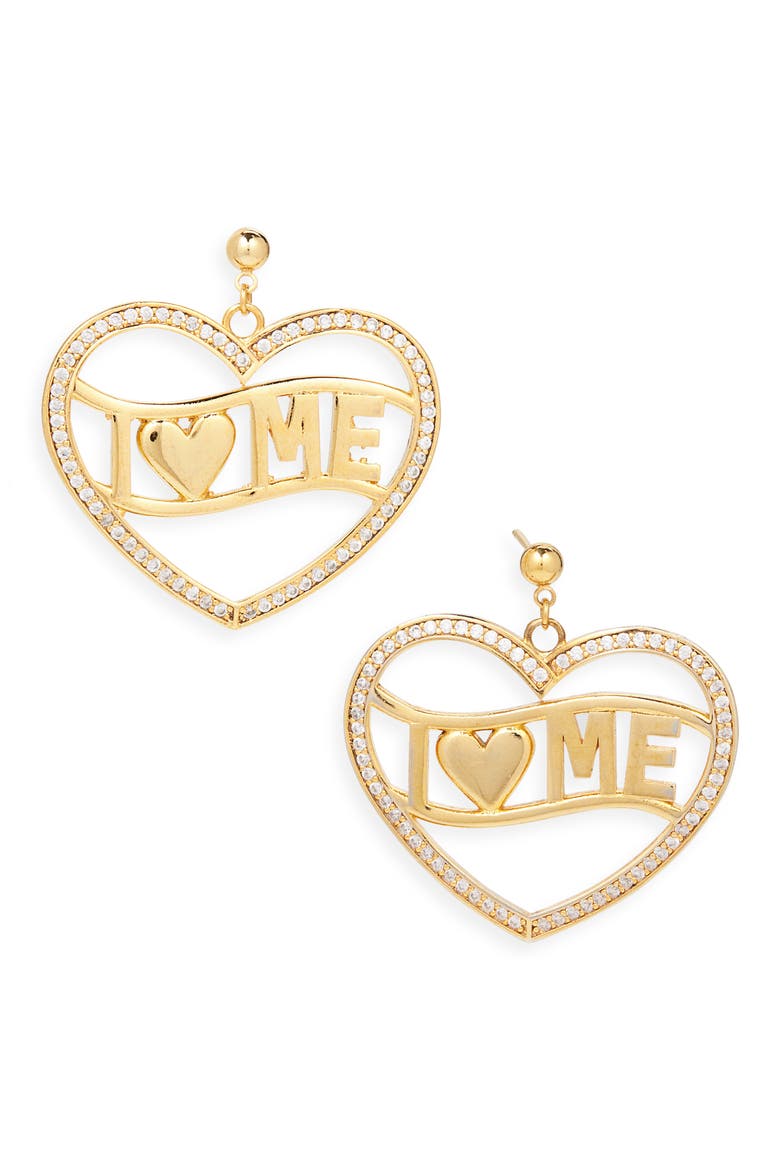 I Love Me Drop Earrings, Main, color, GOLD