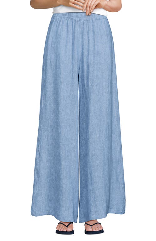 Lands' End Linen High Rise Palazzo Pants In Soft Blue Linen