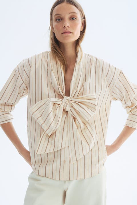 Tie-front poplin shirt
