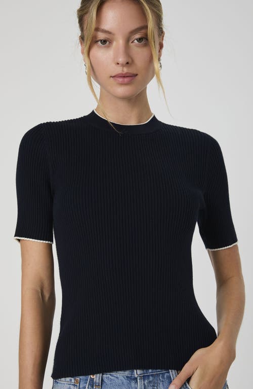 French Connection Mozza Short Sleeve Sweater In Blackout In Marine Porcelain Cream