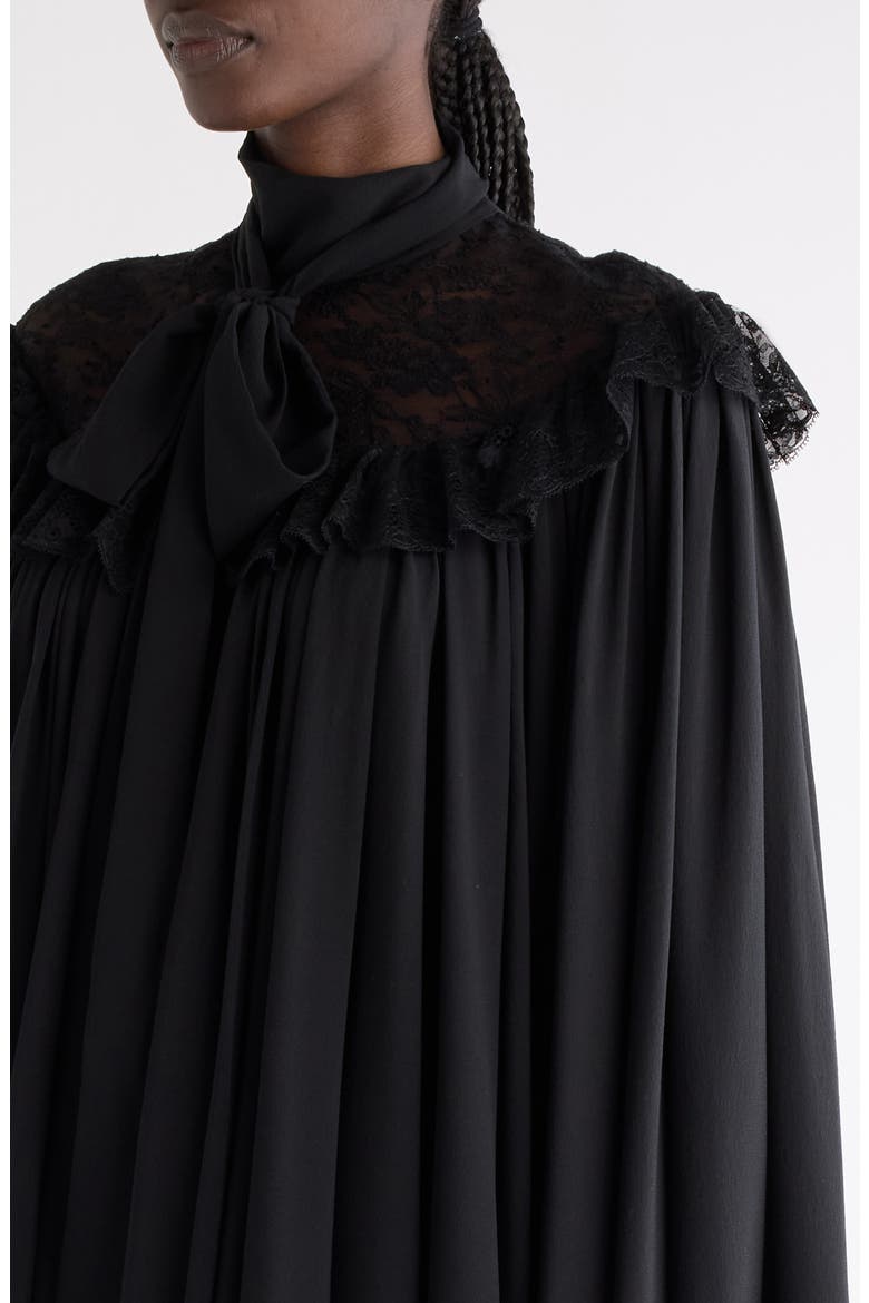 Iconic Long Sleeve Organic Silk Georgette Minidress, Alternate, color, BLACK