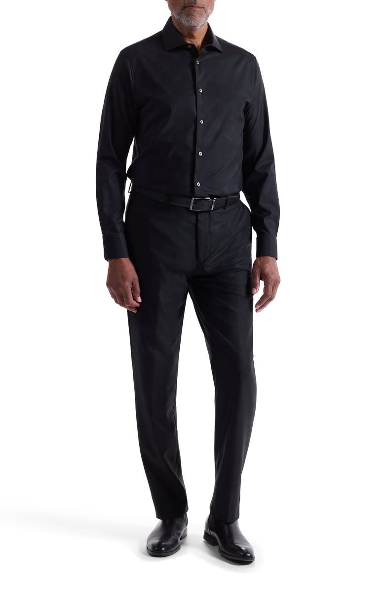 Bugatchi Axel Shaped Fit Jacquard Button-Up Shirt, Alternate, color, Black