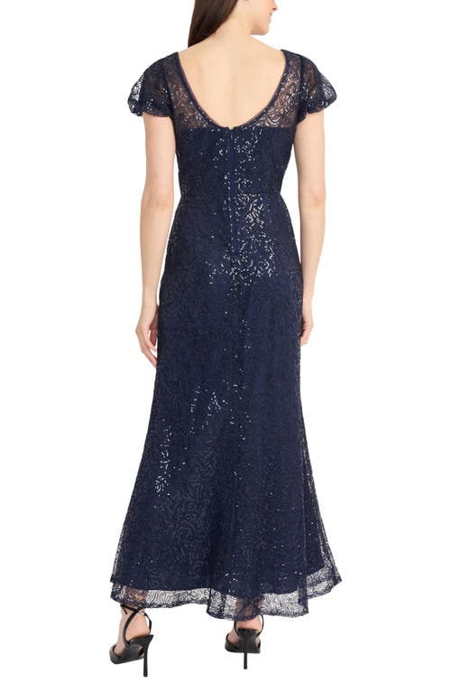 Maggy London Sequin Mermaid Gown In Navy Blazer/eclipse