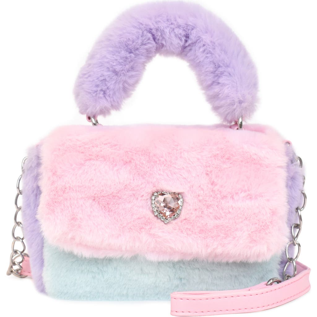 OMG Accessories Kids' Heart Faux Fur Crossbody Bag in Cotton Candy