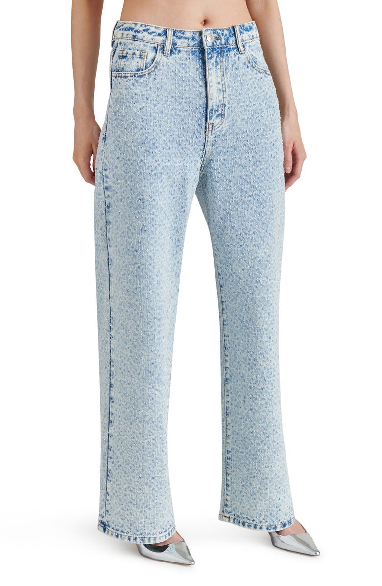 Steve Madden Avaline Embellished Textured Wide Leg Jeans, Alternate, color, 