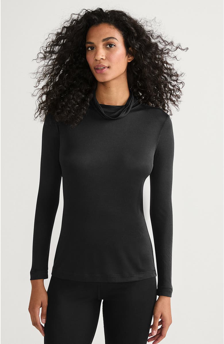 Lands' End Silk Interlock Turtleneck Long Underwear Top, Main, color, Black