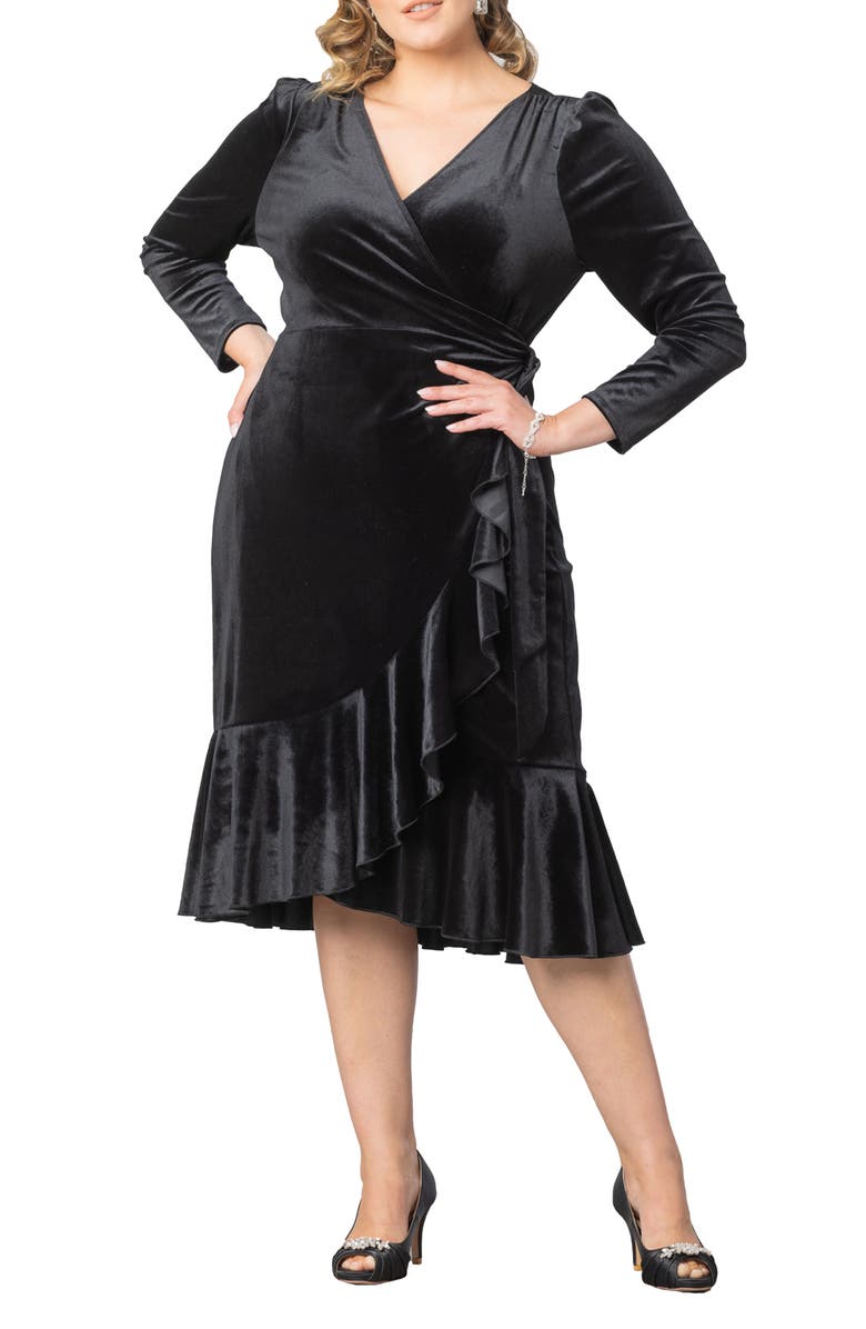 Kiyonna Viola Velvet Wrap Midi Dress, Main, color, 