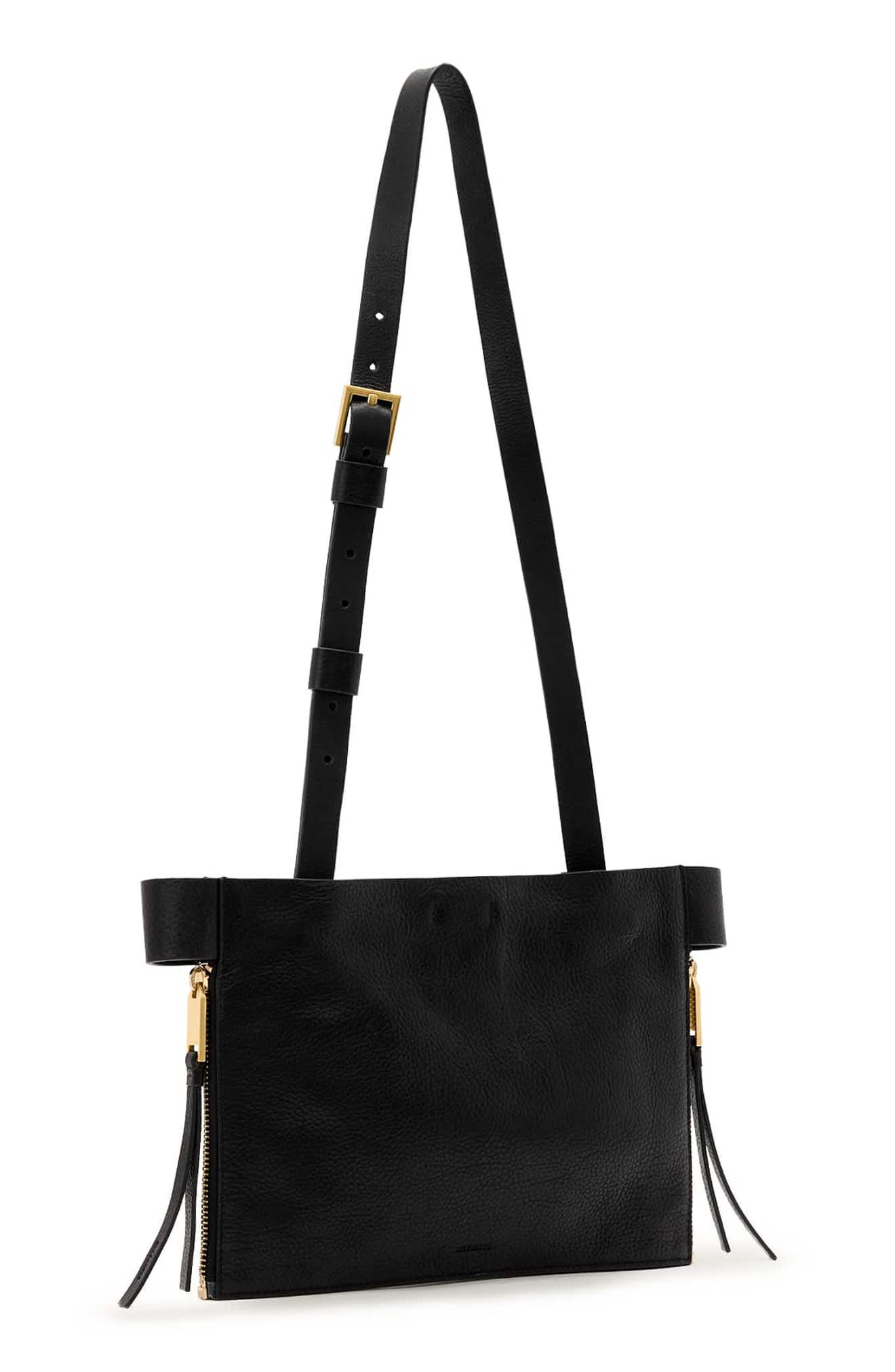 AllSaints Marlo Leather Crossbody Bag, Alternate, color, Black