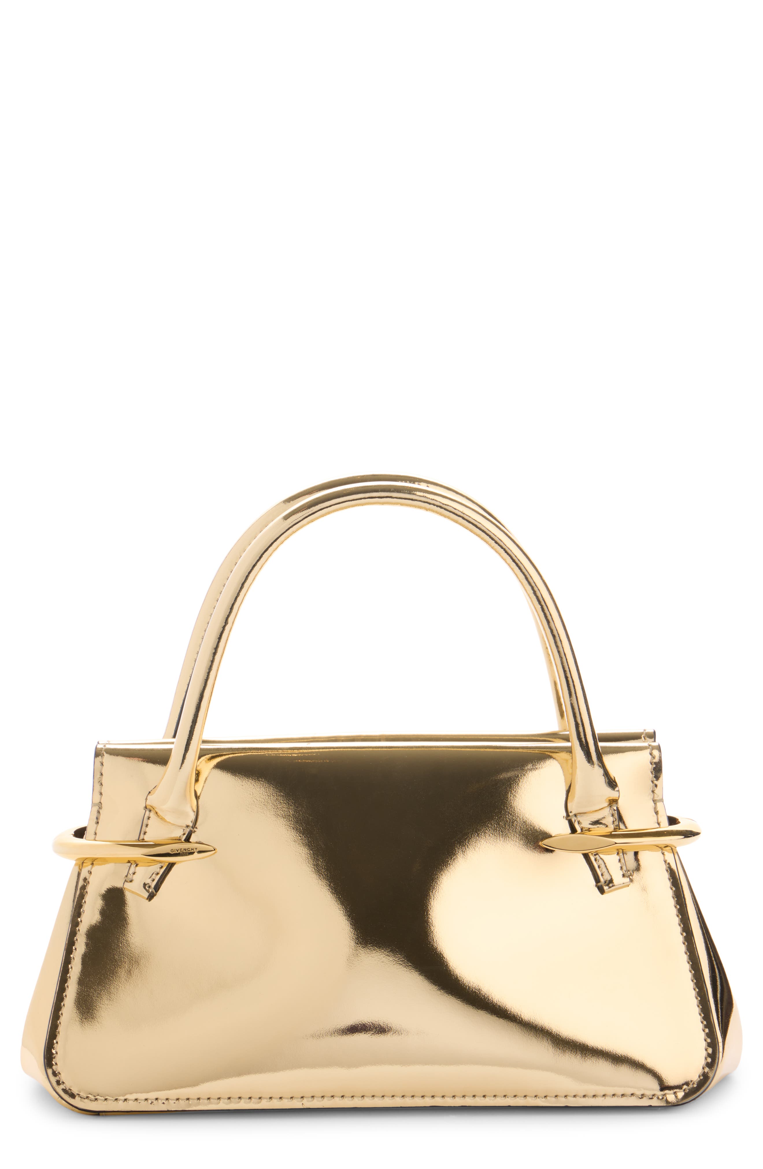 Givenchy Mini Pinch Metallic Leather Top Handle Bag, Main, color, 715-Golden