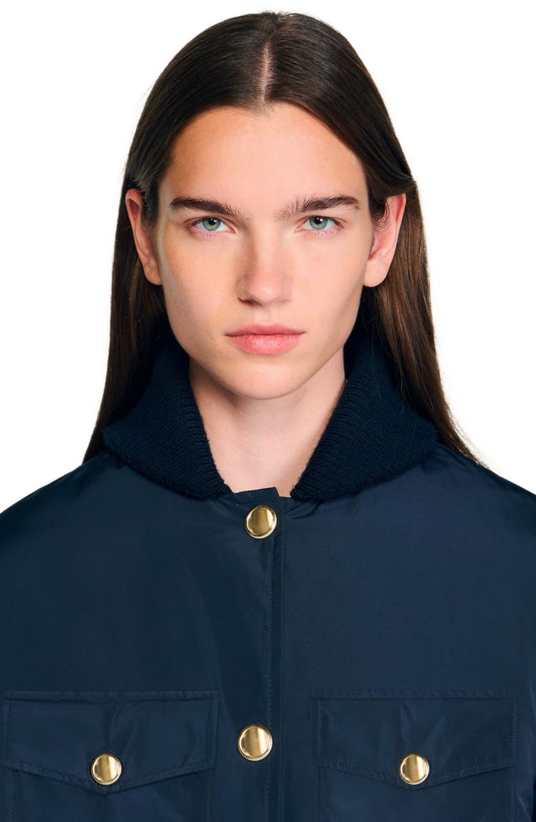 SANDRO Puffer jacket with teddy collar, Alternate, color, Navy Blue