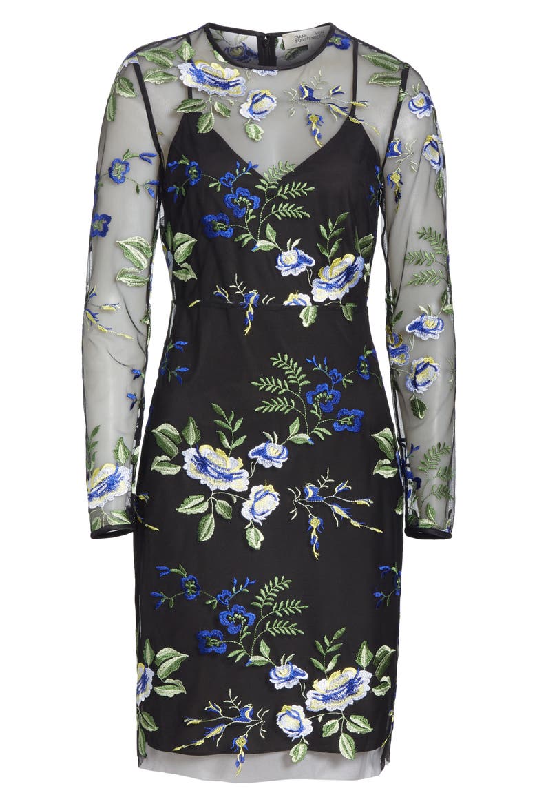 Embroidered Overlay Dress, Alternate, color, BLACK MULTI
