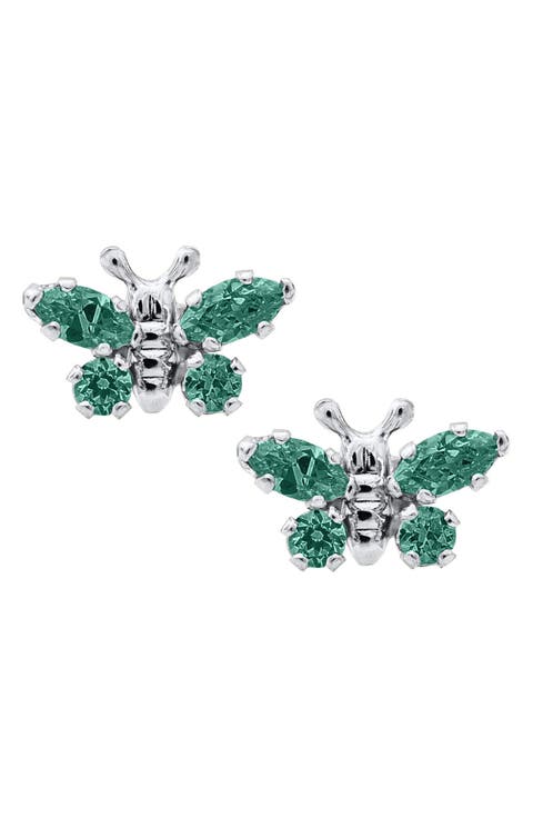 Butterfly Birthstone Sterling Silver Earrings (Baby)