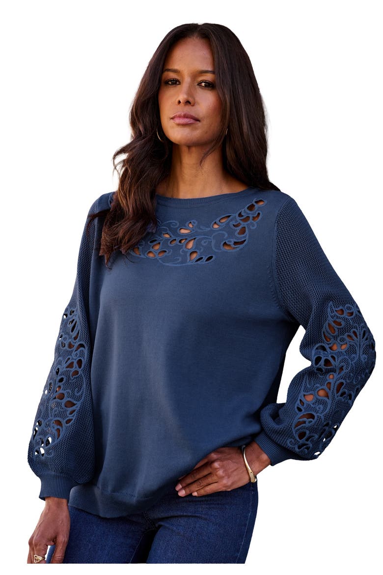 Plus Size Pullover Sweater With Cutout Detail, Main, color, NAVY