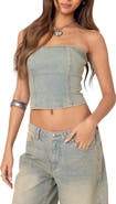 EDIKTED Shira Cotton Denim Sleeveless Crop Top