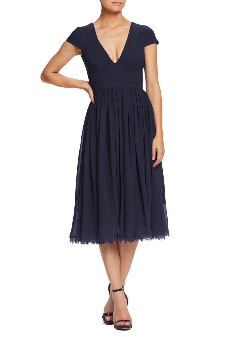 Corey Chiffon Fit & Flare Cocktail Dress, Main, color, MIDNIGHT BLUE