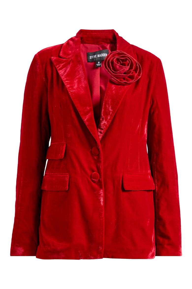 Merene Rosette Detail Velvet Blazer, Alternate, color, RED VELVET