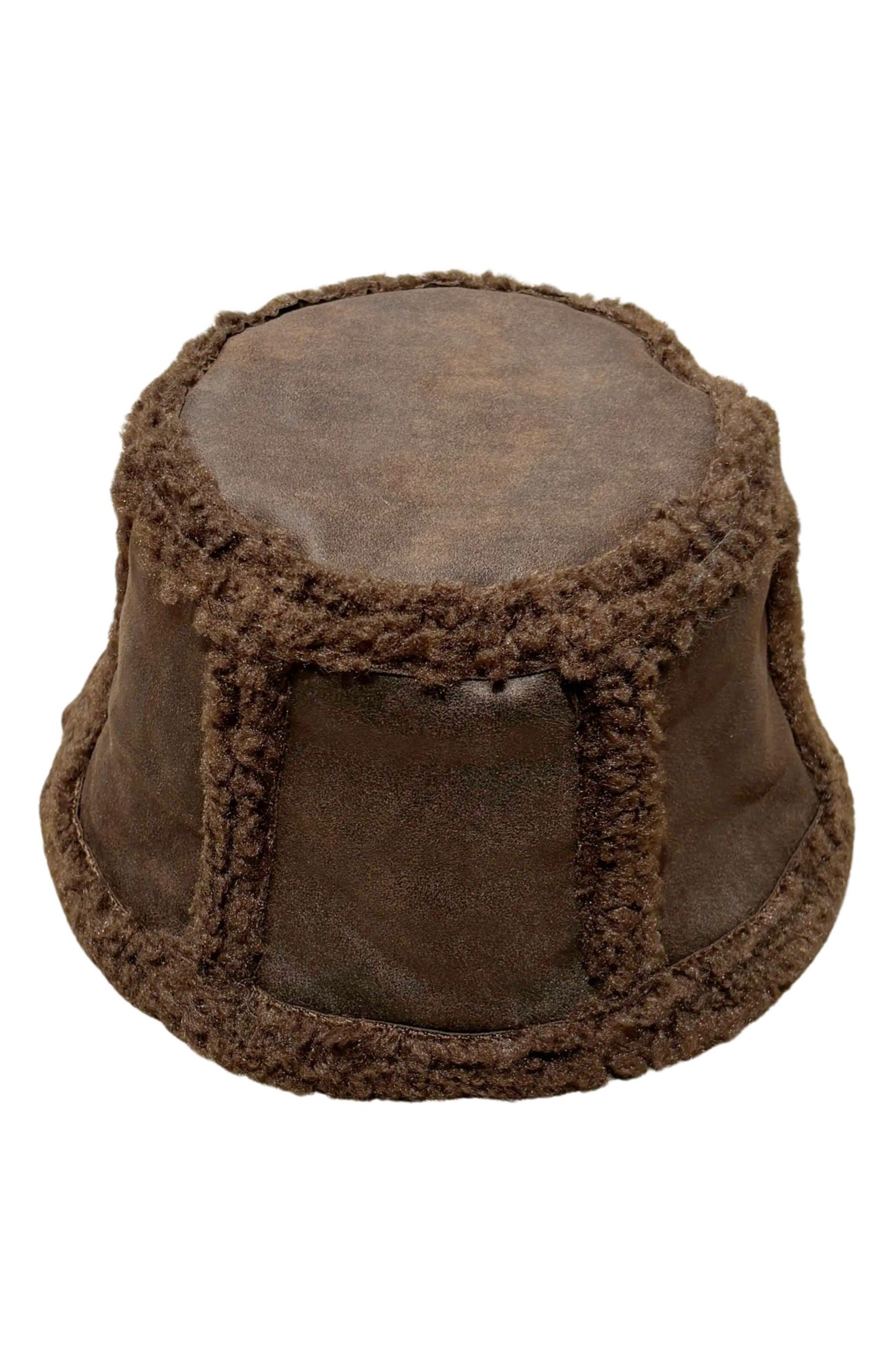 Faux Leather Faux Shearling Cloche