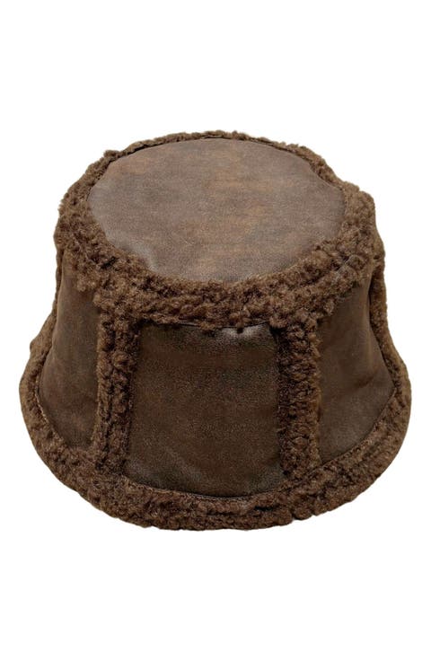 Faux Leather Faux Shearling Cloche