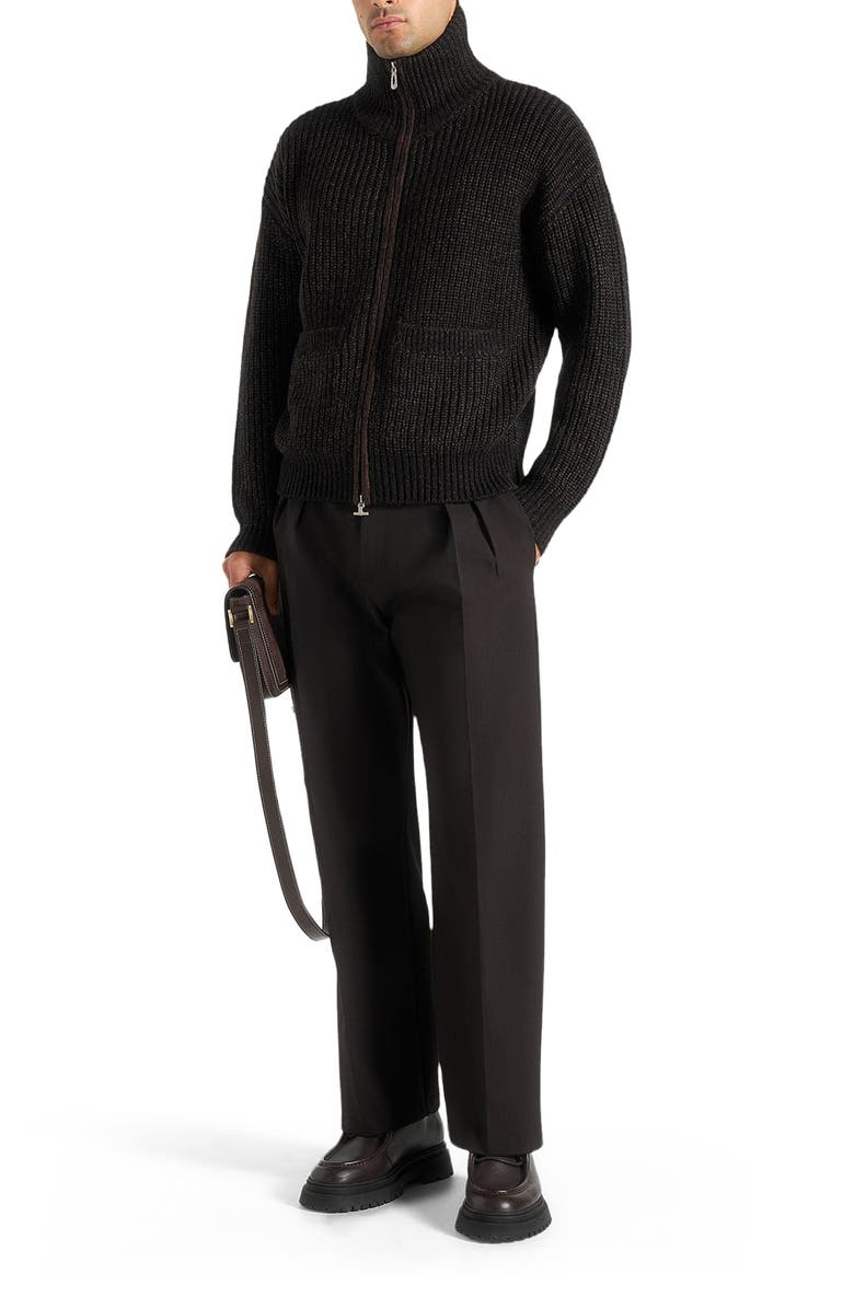 Manière De Voir Jamie Unisex Speckled Wool Zip Through Jacket, Main, color, Black