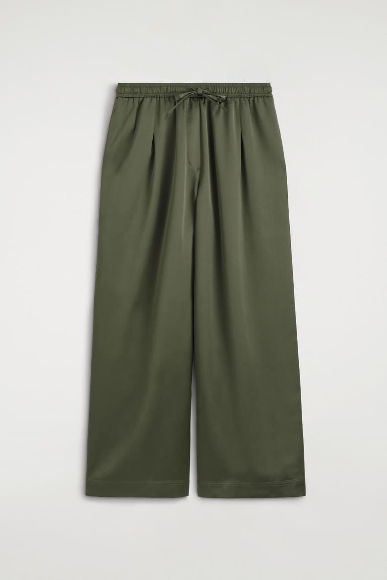 Pleated Satin Drawstring Pants, Alternate, color, KHAKI