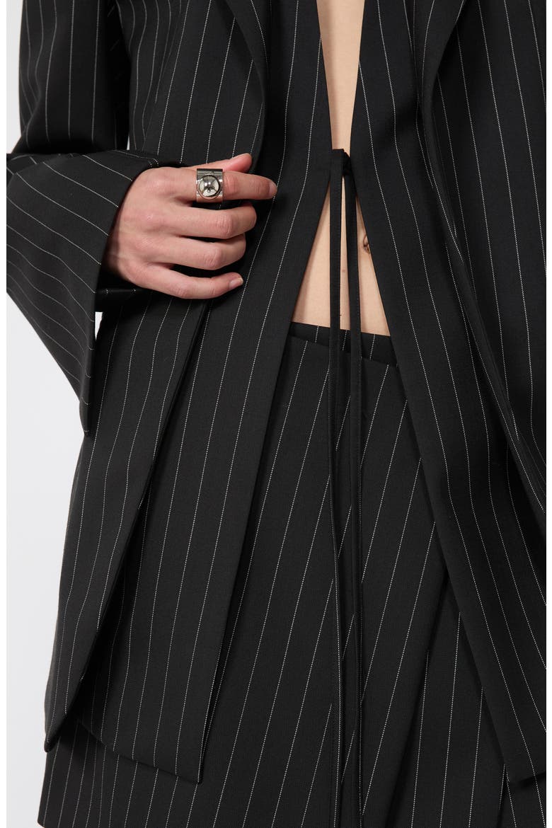 Divina Pinstripe Stretch Wool Blend Inset Front Jacket, Alternate, color, BLACK
