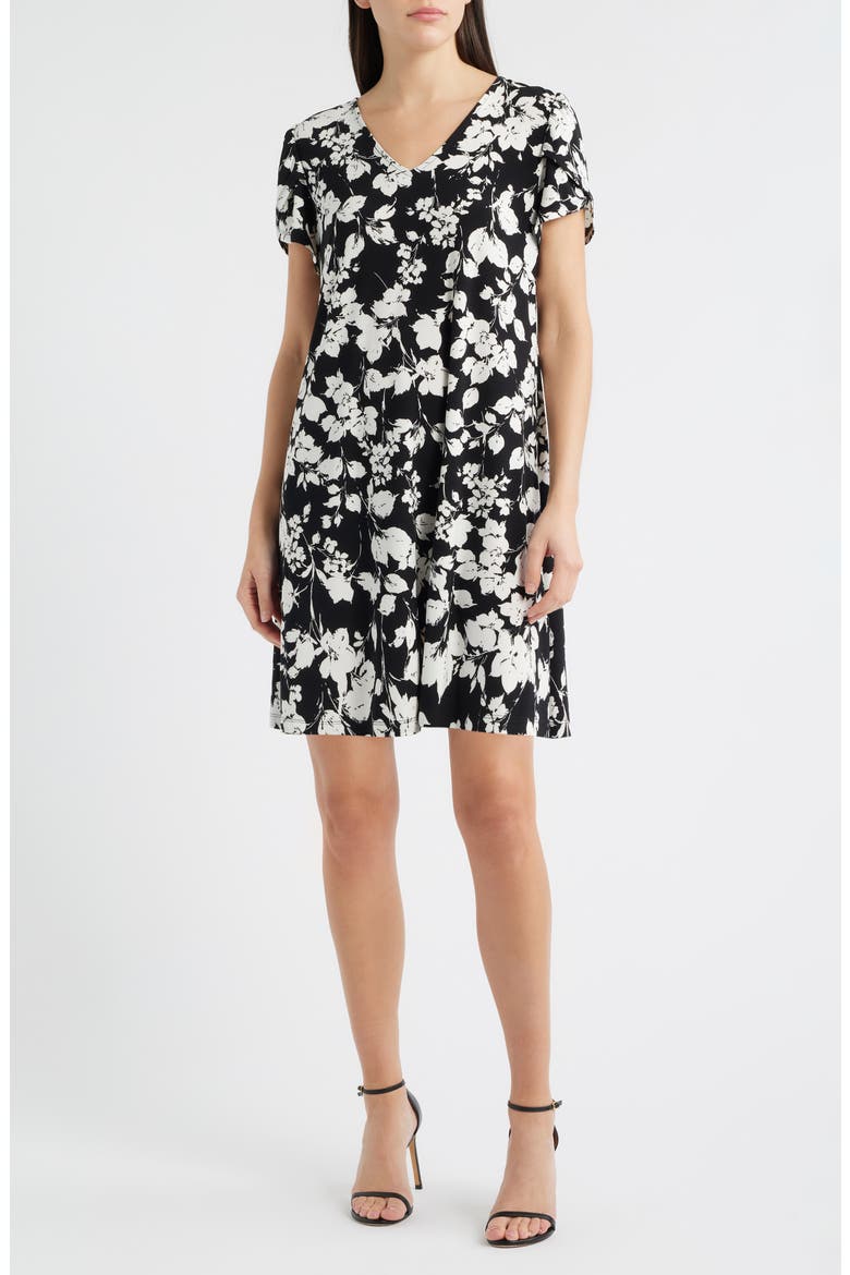 Floral Tulip Sleeve Swing Dress, Main, color, ANNE BLACK/ WHITE DOVE