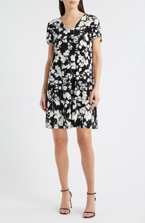 AK ANNE KLEIN Floral Tulip Sleeve Swing Dress (Petite)