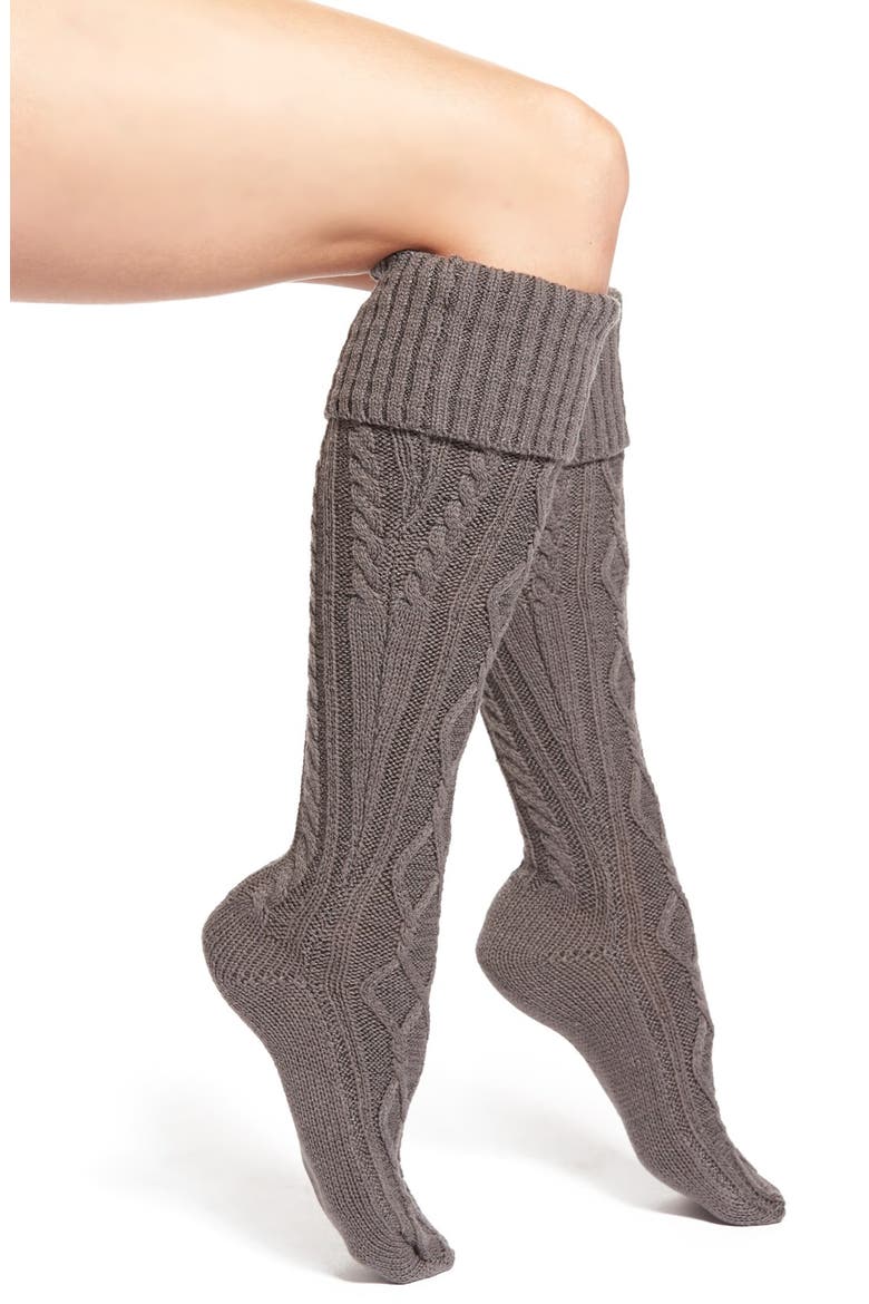 Cable Knit Knee High Socks, Main, color, CHARCOAL