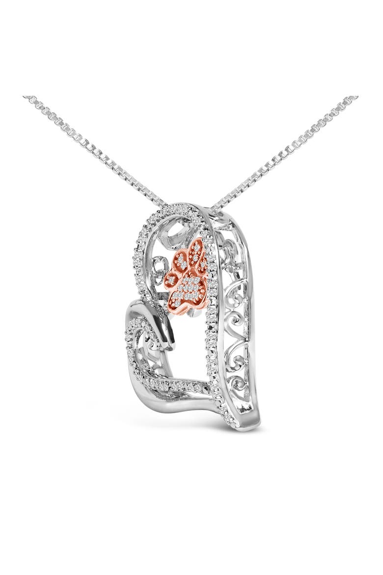 14K Rose Gold Plated Sterling Silver 1/10 Cttw Diamond Paw & Heart Pendant Necklace, Alternate, color, White Gold over Silver