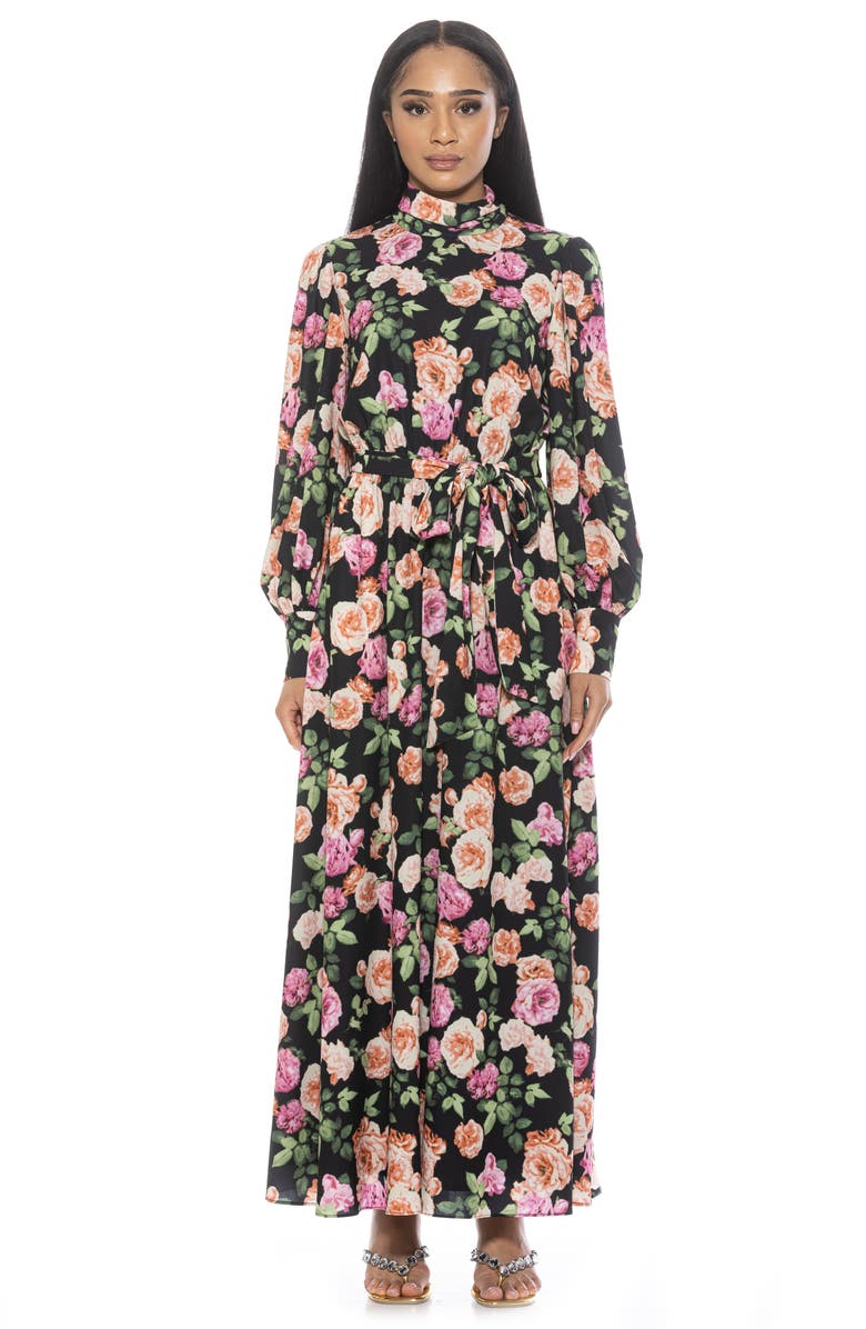 Alexia Admor Saliah Mockneck Blouson Sleeve Dress, Alternate, color, Black Multi