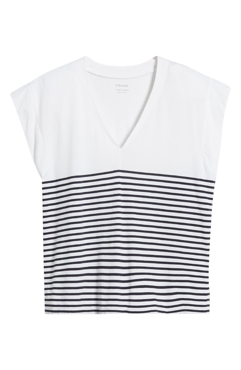 FRAME Le Mid Rise Stripe V-Neck Cotton T-Shirt, Alternate, color, 