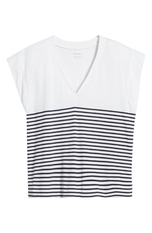Frame Le Mid Rise Stripe V-neck Cotton T-shirt In Navy Multi