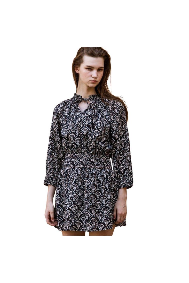 Hand-Printed Dree Mini Dress, Main, color, Black