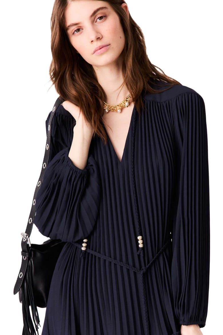 Short pleated dress, Alternate, color, Navy