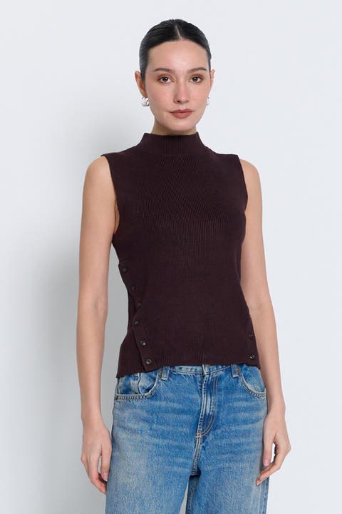 Birch Sleeveless Turtleneck With Button Detail