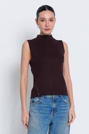 Central Park West Birch Sleeveless Turtleneck With Button Detail