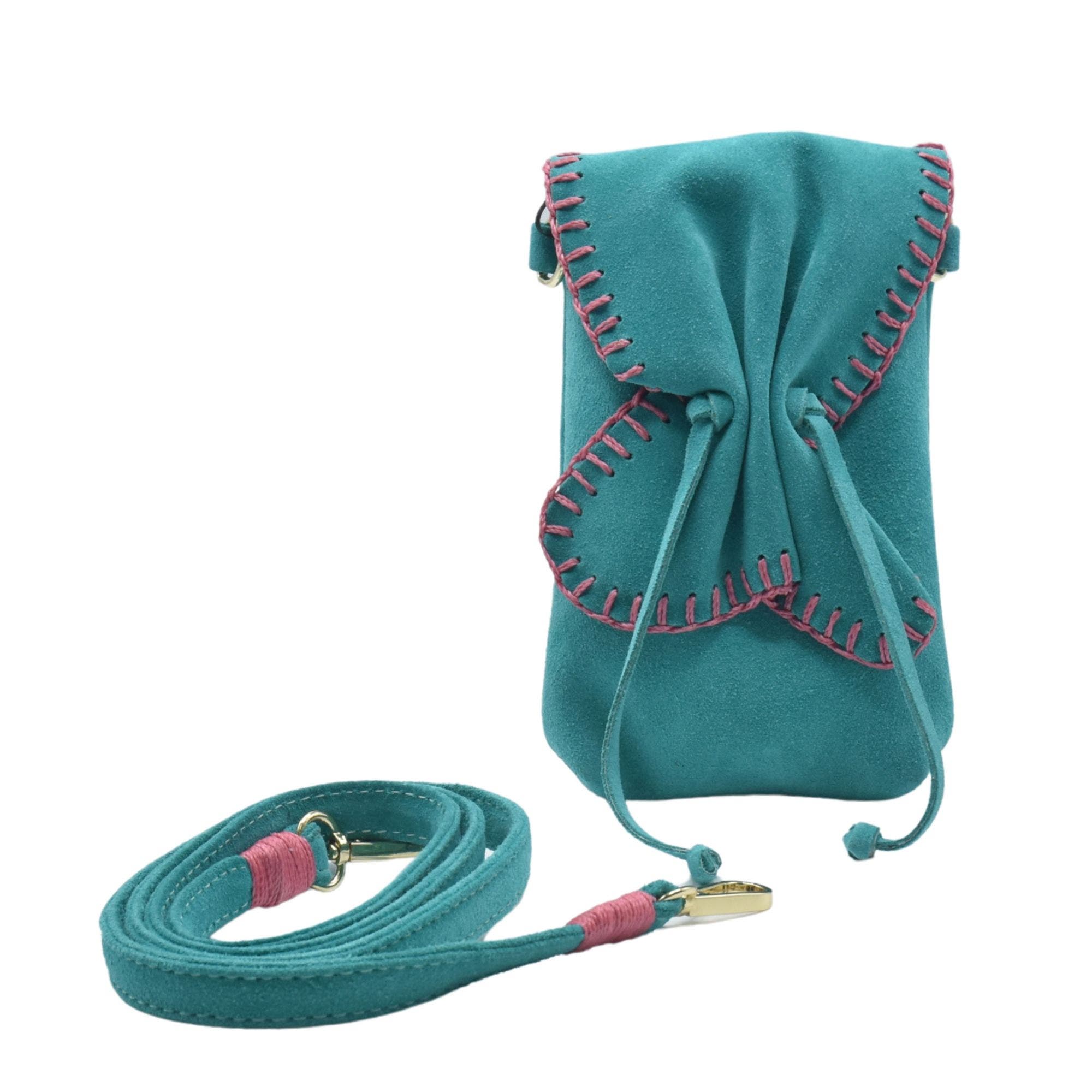 Cell Phone Butterly Suede Leather Bag, Main, color, Sky