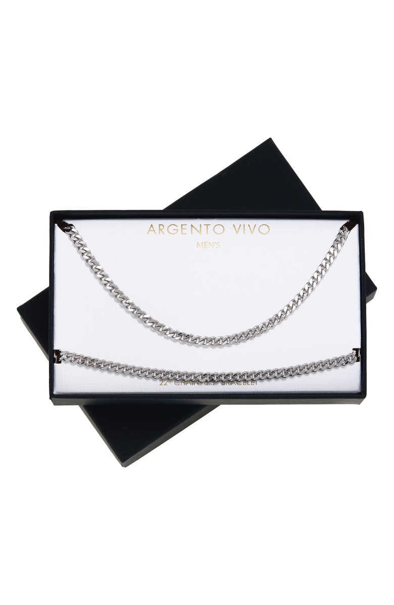 Argento Vivo Sterling Silver Men's Curb Chain Necklace & Bracelet Set, Alternate, color, Silver