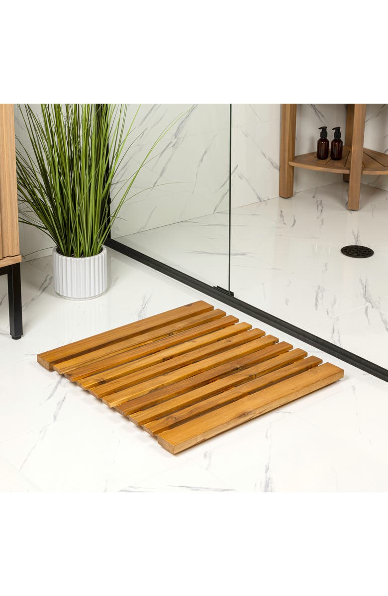 JONATHAN Y Paige Modern Classic Acacia Wood Slat Indoor/Outdoor Shower Mat, Main, color, Natural (2' Square)