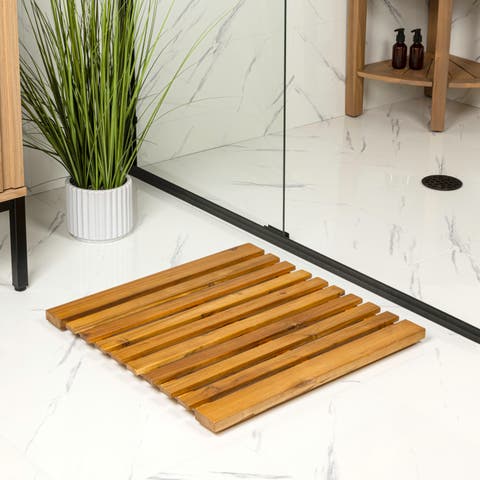 Paige Modern Classic Acacia Wood Slat Indoor/Outdoor Shower Mat