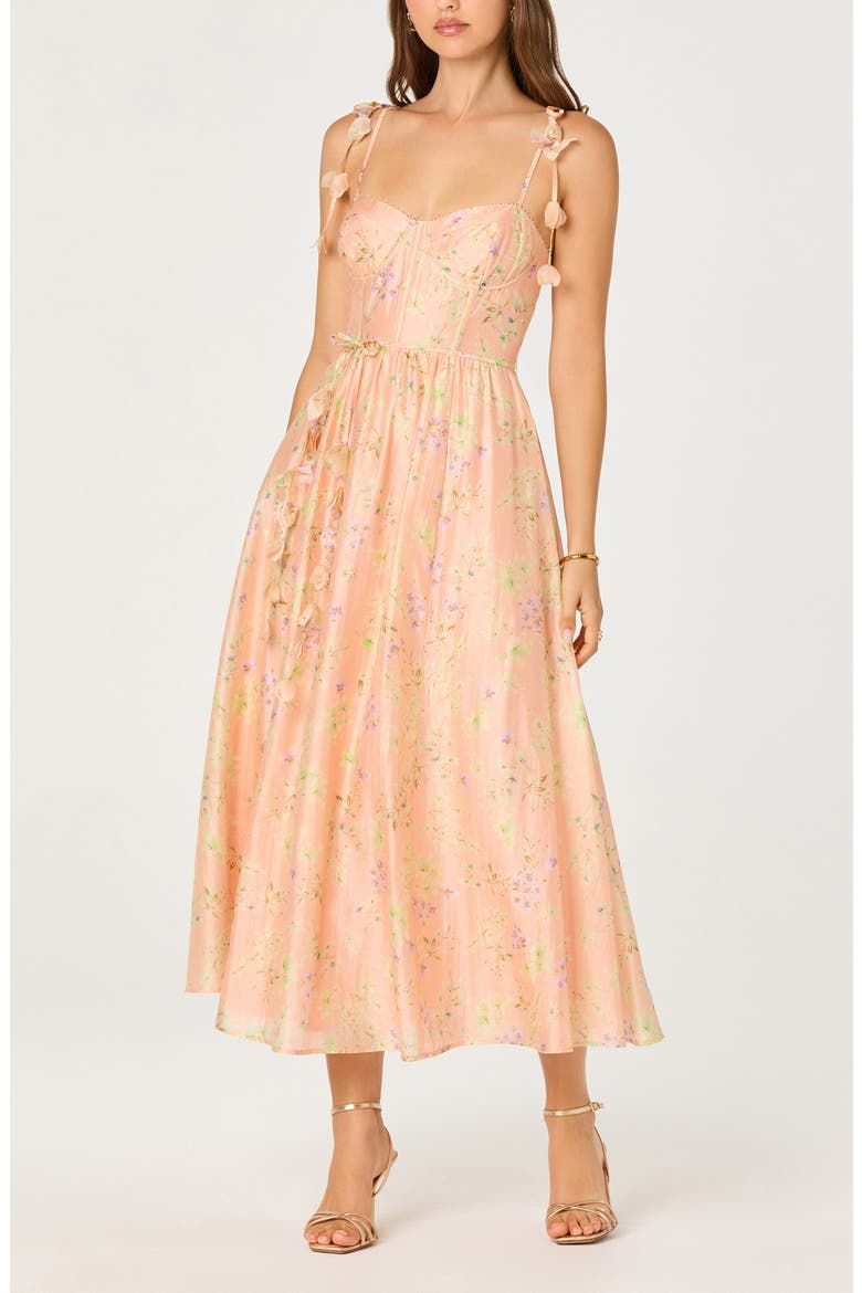 Halcyon Floral Print A-Line Dress, Alternate, color, PEACH FLORAL